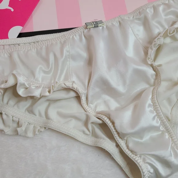Rare VTG VS Sexy Little Things Silky Satin Ruffle Cheeky Panty Size Sm White